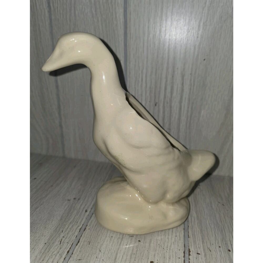 Vintage USA Pottery Goose Duck Planter Ivory Flower Pot Swan Mid Century